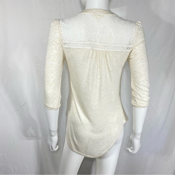 Paper + Tee Crochet Lace 3/4 Sleeve Off Center Knit Top - Picture 6 of 6